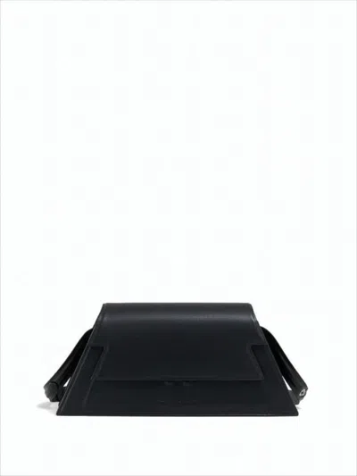 Marni Trapezoidal Black Cowhide Leather Clutch With Detachable Strap In White