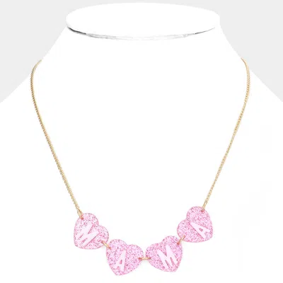 Fashnzfab Mama Message Glittered Heart Link Necklace In Pink