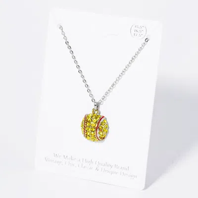 Fashnzfab Crystal Softball Pendant Necklace In Yellow
