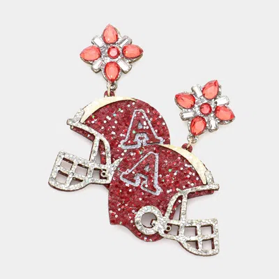 Fashnzfab Game Day Glittered Football Helmet Dangle Earrings - Burdy In Multi
