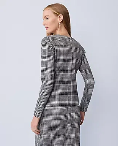 Ann Taylor Plaid Knit Top In Gray