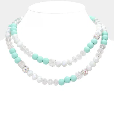 Fashnzfab Shamballa Wood Ball Faceted Beaded Double Layered Necklace In Green