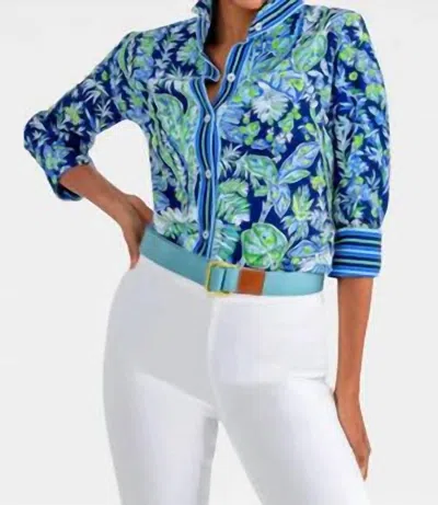Gretchen Scott Boyfriend Printed Button Shirt In Vintage Vines In Blue