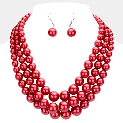 Fashnzfab Triple Strand Pearl Chunky Necklace In Red
