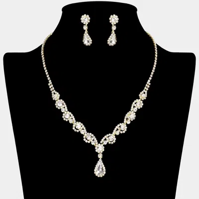 Fashnzfab Teardrop Stone Pendant Accented Round Stone Rhinestone Paved Necklace In Metallic