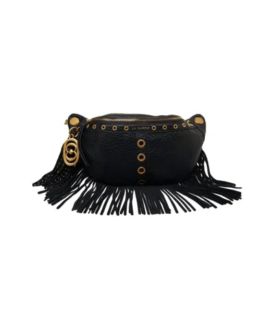 La Carrie Fringe-detail Hammered Leather Belt Bag In Black