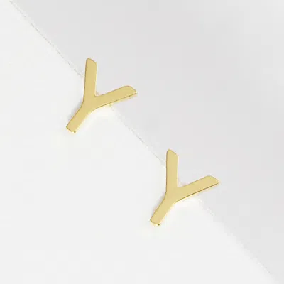 Fashnzfab -y- Gold Dipped Metal Initial Monogram Stud Earrings - Gold, ~y~ In Gold