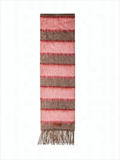 Marni Rectangular Striped Scarf In Muted Pink And Brown Tones In Brown