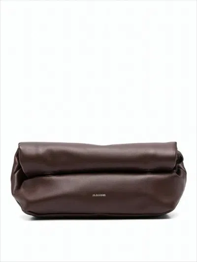 Jil Sander Elongated Crossbody Bag With Fold-over Top Closure In Burgundy