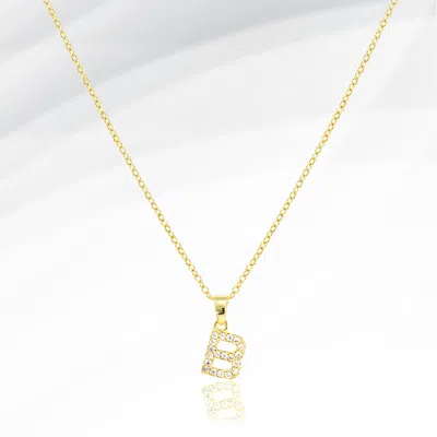 Fashnzfab -b- Stainless Steel Cz Stone Paved Initial Monogram Pendant Necklace In Gold