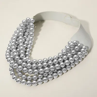 Fashnzfab Chunky Acrylic Ball Beaded Multi Layered Faux Leather Magnetic Necklace In Metallic