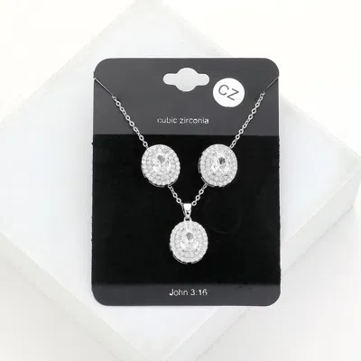 Fashnzfab Cz Round Stone Accented Pendant Necklace In Silver