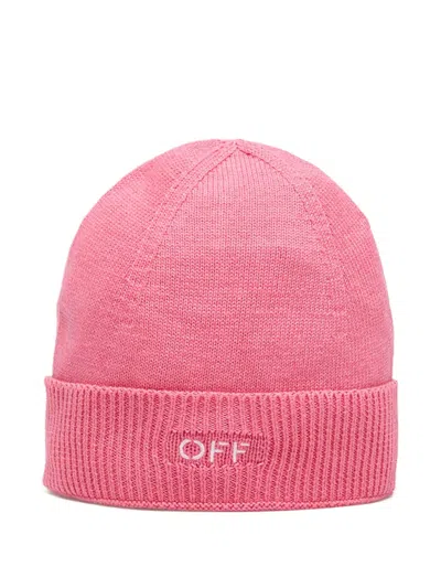 Off-white Logo-detail Beanie In Pink