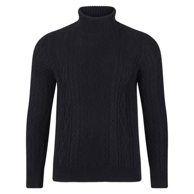 Paul James Knitwear Mens Midweight Pure Cotton Roll Neck Christopher Cable Jumper - Black In Multi