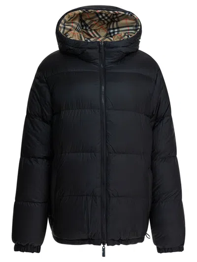 Burberry Reversible Check Hooded Puffer Jacket In Brown