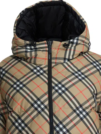 Burberry Reversible Check Hooded Puffer Jacket In Brown