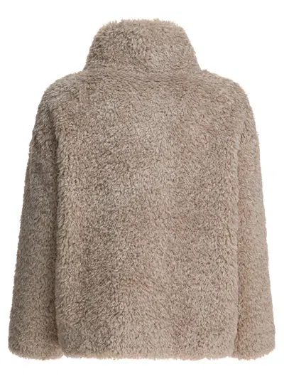 Herno Teddy Bear Texture Coat With High Collar In Brown