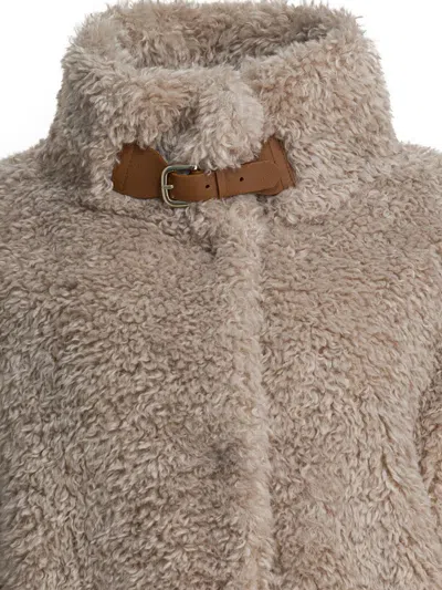 Herno Teddy Bear Texture Coat With High Collar In Brown
