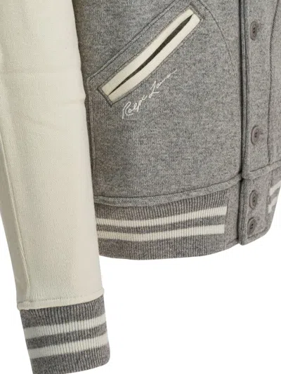 Polo Ralph Lauren Stylish Knit Jacket Contrast Sleeves In Gray