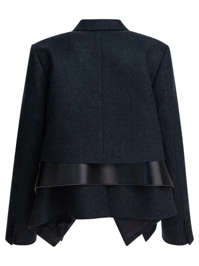 Sacai Wool And Leather Coat Jackets And Coats Grey In Gray