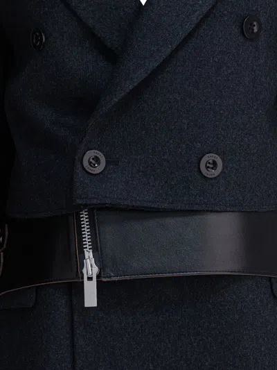 Sacai Wool And Leather Coat Jackets And Coats Grey In Gray