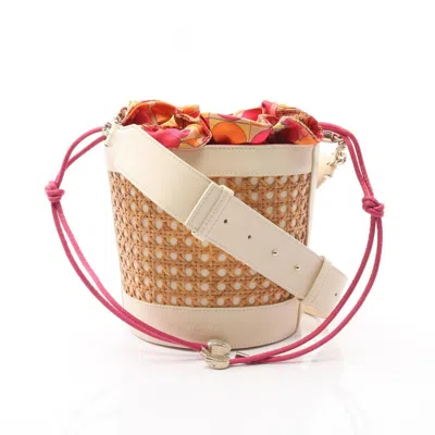 Pre-owned Bvlgari Beige White Straw Leather Shoulder Bag () In Multi