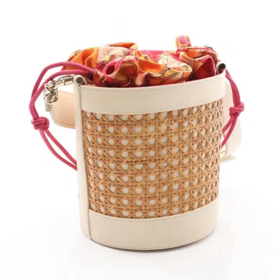 Pre-owned Bvlgari Beige White Straw Leather Shoulder Bag () In Multi