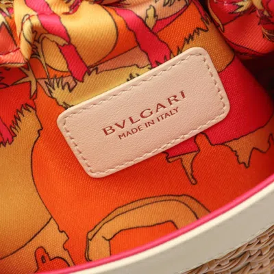 Pre-owned Bvlgari Beige White Straw Leather Shoulder Bag () In Multi