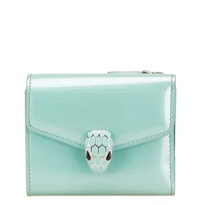 Pre-owned Bvlgari Blue Patent Leather Wallet (tri-fold) ()