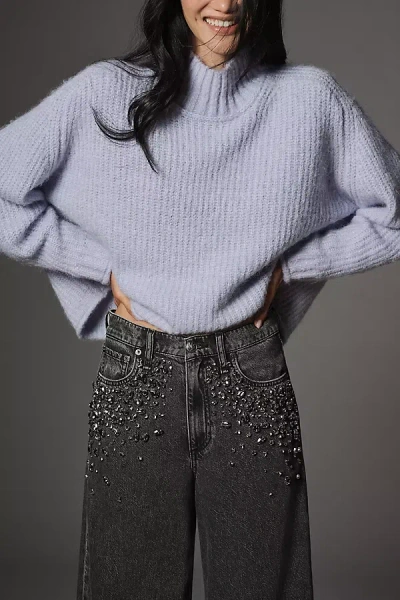 Rag & Bone Featherweight Sofie Embellished High Waist Wide Leg Jeans In Black