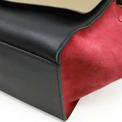 Pre-owned Celine Beige Black Bordeaux Leather Suede Handbag Shoulder Bag ()
