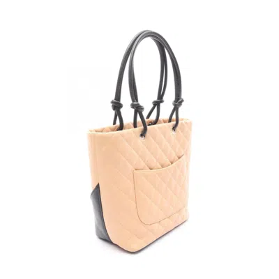 Pre-owned Chanel Beige Black Leather Tote Bag () In Multi