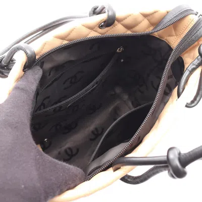 Pre-owned Chanel Beige Black Leather Tote Bag () In Multi