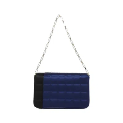 Pre-owned Chanel Black Blue Satin Shoulder Bag () In Multi