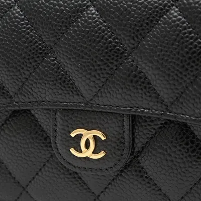 Pre-owned Chanel Black Grained Calfskin Long Wallet (tri-fold) ()