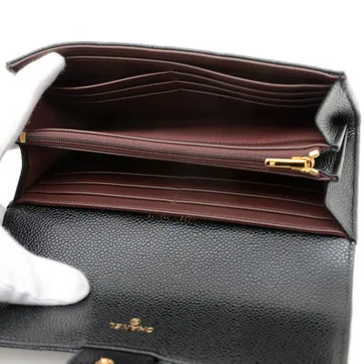 Pre-owned Chanel Black Grained Calfskin Long Wallet (tri-fold) ()