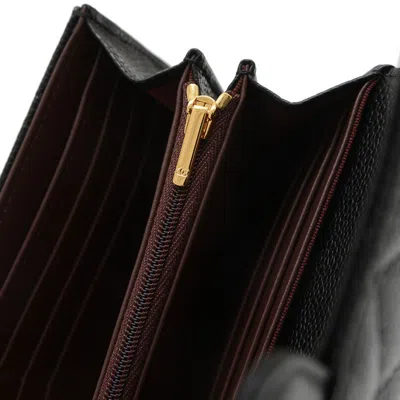 Pre-owned Chanel Black Grained Calfskin Long Wallet (tri-fold) ()