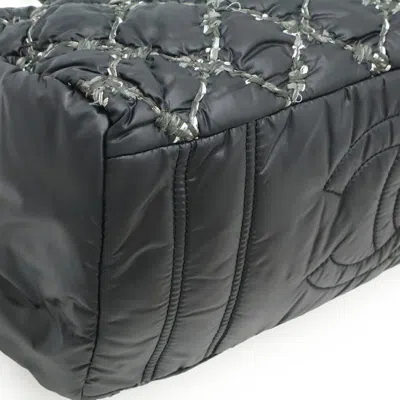 Pre-owned Chanel Black Gray Nylon Leather Shoulder Bag Tote Bag () In Multi