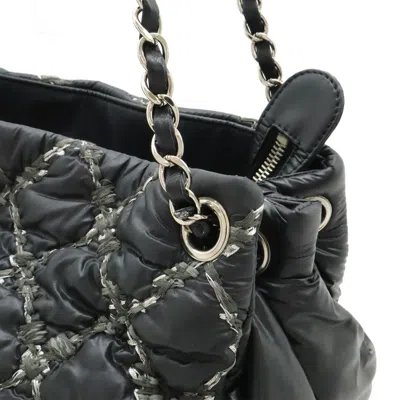 Pre-owned Chanel Black Gray Nylon Leather Shoulder Bag Tote Bag () In Multi