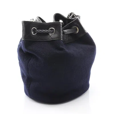 Pre-owned Chanel Black Navy Wool Leather Shoulder Bag () In Multi
