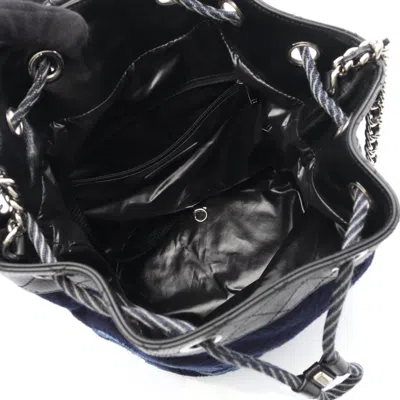 Pre-owned Chanel Black Navy Wool Leather Shoulder Bag () In Multi