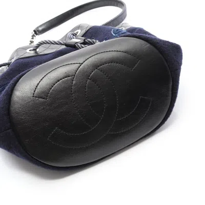Pre-owned Chanel Black Navy Wool Leather Shoulder Bag () In Multi