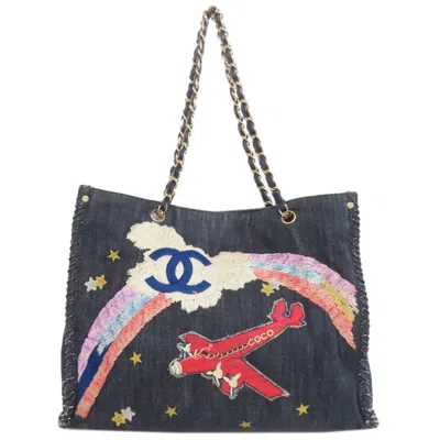 Pre-owned Chanel Denim Navy Denim Tote Bag () In Blue