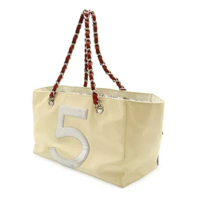 Pre-owned Chanel Ivory Navy Red Color Silver Canvas Leather Shoulder Bag Tote Bag ()