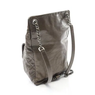 Pre-owned Chanel Khaki Leather Backpack () In Brown