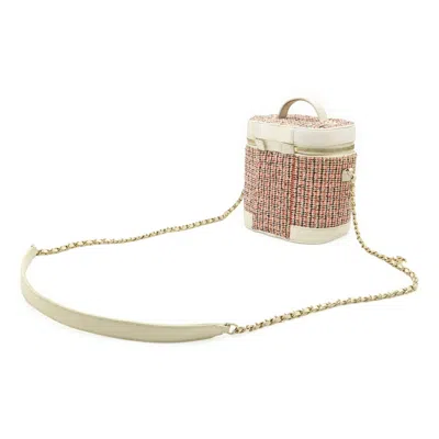 Pre-owned Chanel Navy Orange Red Color White Tweed Leather Handbag Shoulder Bag Vanity Bag ()