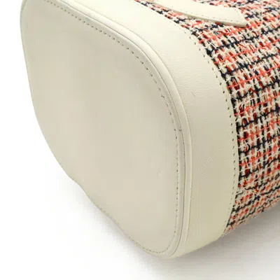 Pre-owned Chanel Navy Orange Red Color White Tweed Leather Handbag Shoulder Bag Vanity Bag ()