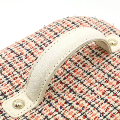Pre-owned Chanel Navy Orange Red Color White Tweed Leather Handbag Shoulder Bag Vanity Bag ()