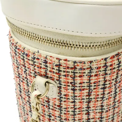 Pre-owned Chanel Navy Orange Red Color White Tweed Leather Handbag Shoulder Bag Vanity Bag ()