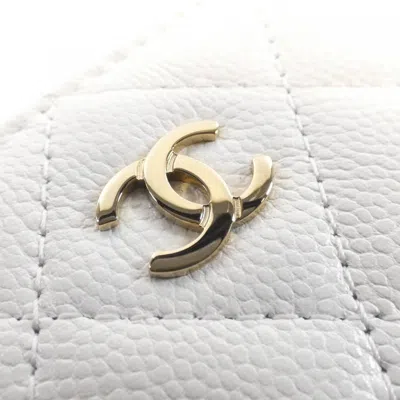Pre-owned Chanel White Grained Calfskin Coin Purse/coin Case ()